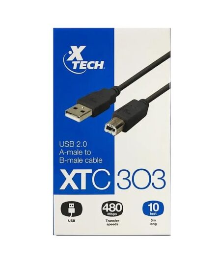 XTC-303 Cable Para impresora USB-B a USB-A Negro 3m